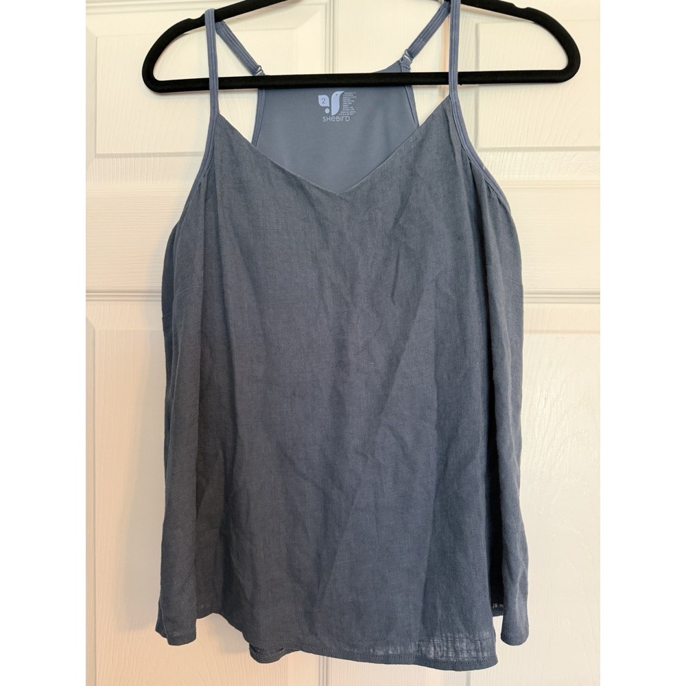 Shebird The Leah Linen Bra Top Bering Blue Tank Built-in Bra Wireless Sz 2